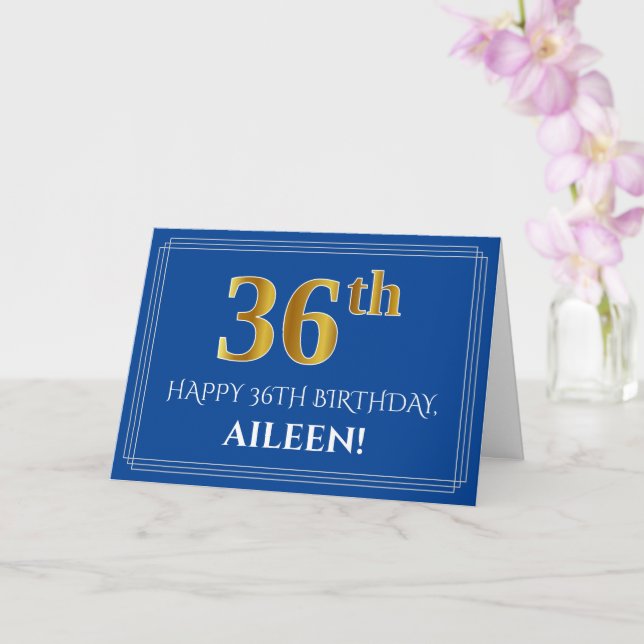 Tarjeta Elegante Faux Gold Look 36th Birthday, Nombre (Azu (Orquídea)