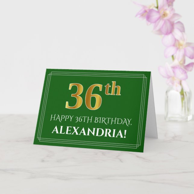 Tarjeta Elegante Faux Gold Look 36th Birthday, Nombre (Ver (Orquídea)