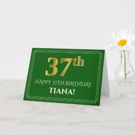 Tarjeta Elegante Faux Gold Look 37th Birthday, Nombre (Ver