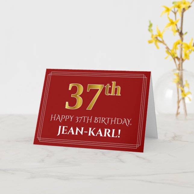Tarjeta Elegante Faux Gold Look "37th" Cumpleaños, Nombre  (flor amarilla)