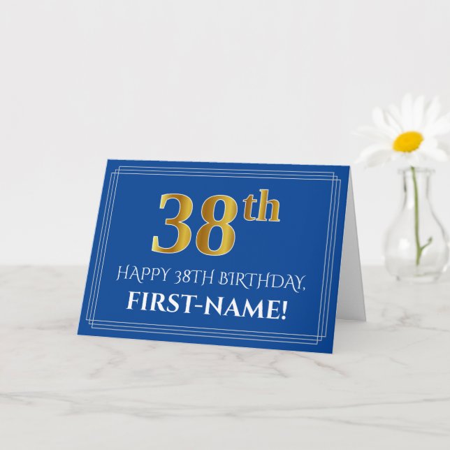 Tarjeta Elegante Faux Gold Look 38th Birthday, Nombre (Azu (Planta pequeña)