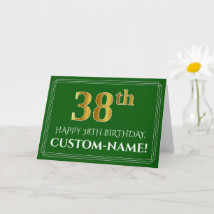 Tarjeta Elegante Faux Gold Look 38th Birthday, Nombre (Ver