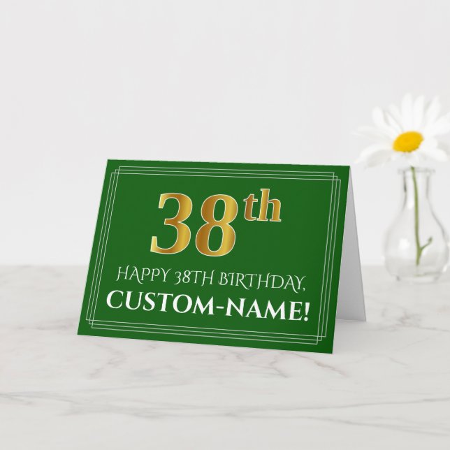 Tarjeta Elegante Faux Gold Look 38th Birthday, Nombre (Ver (Planta pequeña)