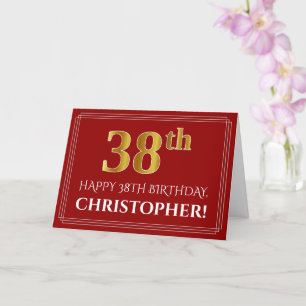 Tarjeta Elegante Faux Gold Look "38th" Cumpleaños, Nombre