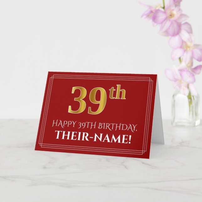 Tarjeta Elegante Faux Gold Look "39th" Cumpleaños, Nombre  (Orquídea)