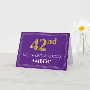 Tarjeta Elegante Faux Gold Look 42nd Birthday, Nombre; Púr