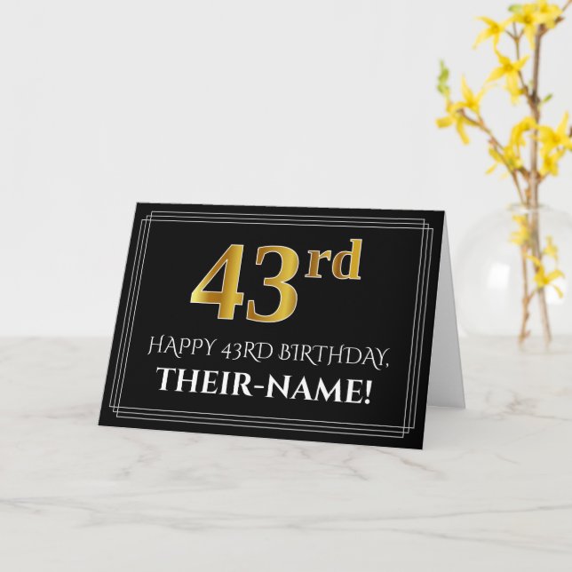 Tarjeta Elegante Faux Gold Look "43" Cumpleaños + Nombre (flor amarilla)