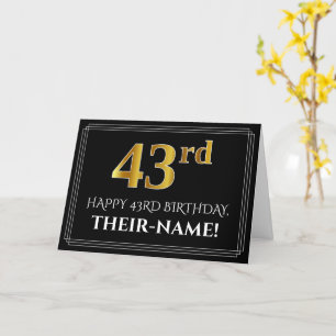 Tarjeta Elegante Faux Gold Look "43" Cumpleaños + Nombre