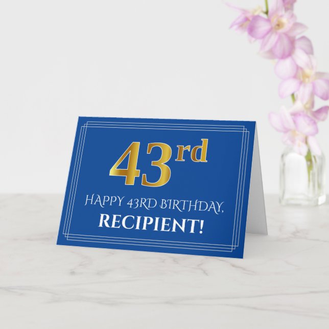 Tarjeta Elegante Faux Gold Look 43rd Birthday, Nombre (Azu (Orquídea)