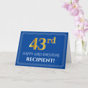 Tarjeta Elegante Faux Gold Look 43rd Birthday, Nombre (Azu