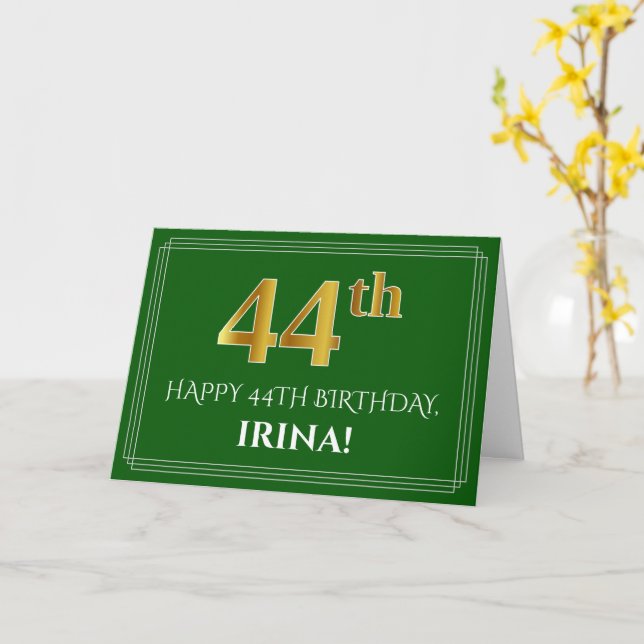 Tarjeta Elegante Faux Gold Look 44th Birthday, Nombre (Ver (flor amarilla)