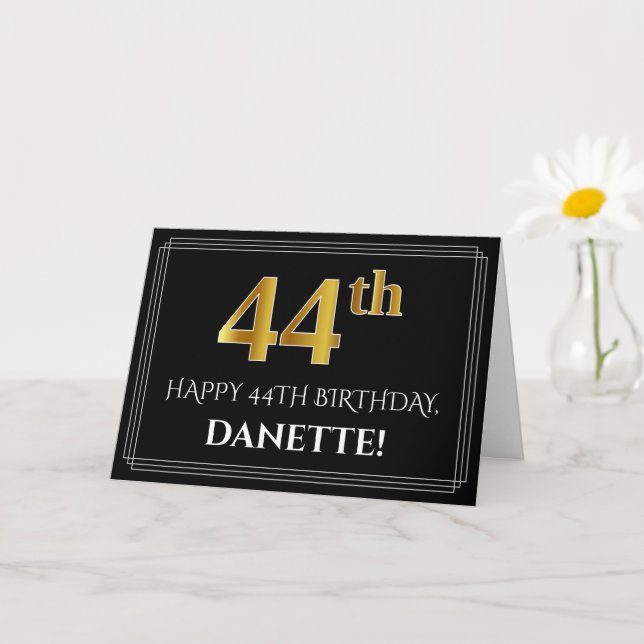 Tarjeta Elegante Faux Gold Look "44th" Cumpleaños + Nombre (Planta pequeña)