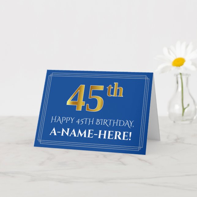 Tarjeta Elegante Faux Gold Look 45th Birthday, Nombre (Azu (Planta pequeña)