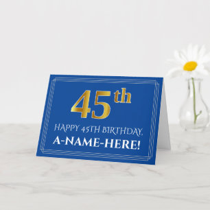 Tarjeta Elegante Faux Gold Look 45th Birthday, Nombre (Azu
