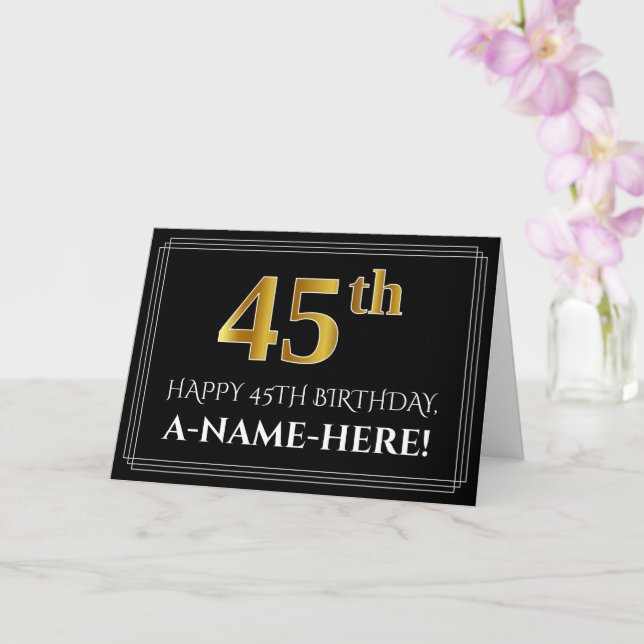 Tarjeta Elegante Faux Gold Look "45th" Cumpleaños + Nombre (Orquídea)