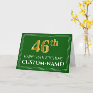 Tarjeta Elegante Faux Gold Look 46th Birthday, Nombre (Ver