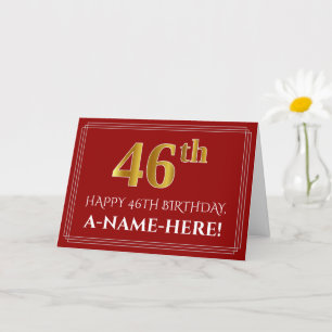 Tarjeta Elegante Faux Gold Look "46th" Cumpleaños, Nombre 