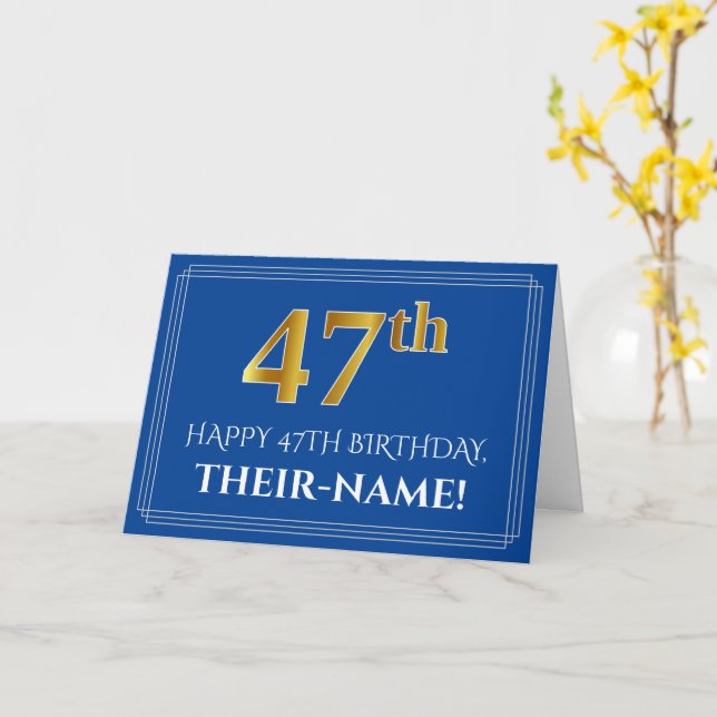 Tarjeta Elegante Faux Gold Look 47th Birthday, Nombre (Azu (flor amarilla)