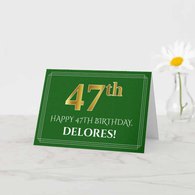Tarjeta Elegante Faux Gold Look 47th Birthday, Nombre (Ver (Planta pequeña)