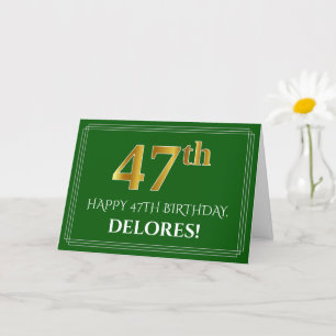 Tarjeta Elegante Faux Gold Look 47th Birthday, Nombre (Ver