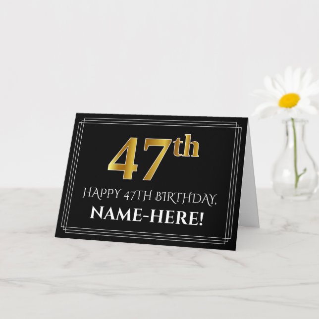 Tarjeta Elegante Faux Gold Look "47th" Cumpleaños + Nombre (Planta pequeña)