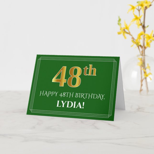 Tarjeta Elegante Faux Gold Look 48th Birthday, Nombre (Ver (flor amarilla)