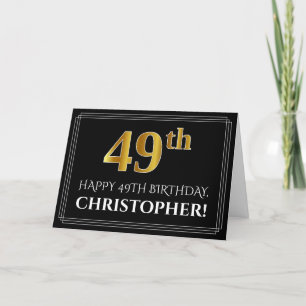 Tarjeta Elegante Faux Gold Look "49th" Cumpleaños + Nombre