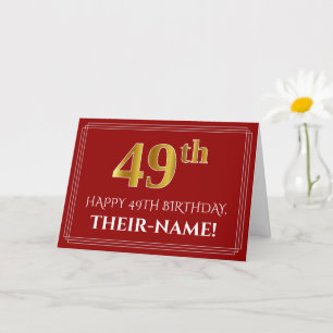 Tarjeta Elegante Faux Gold Look "49th" Cumpleaños, Nombre