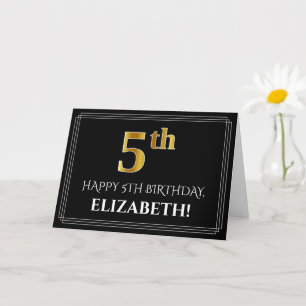 Tarjeta Elegante Faux Gold Look "5º" Cumpleaños + Nombre