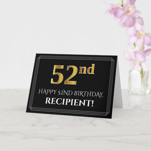 Tarjeta Elegante Faux Gold Look "52nd" Cumpleaños + Nombre (Orquídea)