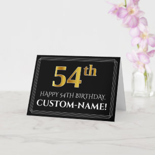 Tarjeta Elegante Faux Gold Look "54th" Cumpleaños + Nombre
