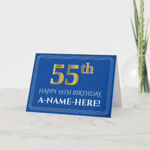 Tarjeta Elegante Faux Gold Look 55th Birthday, Nombre (Azu