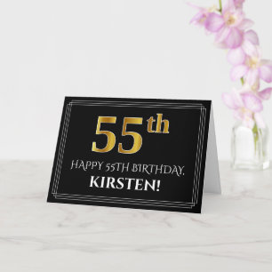 Tarjeta Elegante Faux Gold Look "55th" Cumpleaños + Nombre