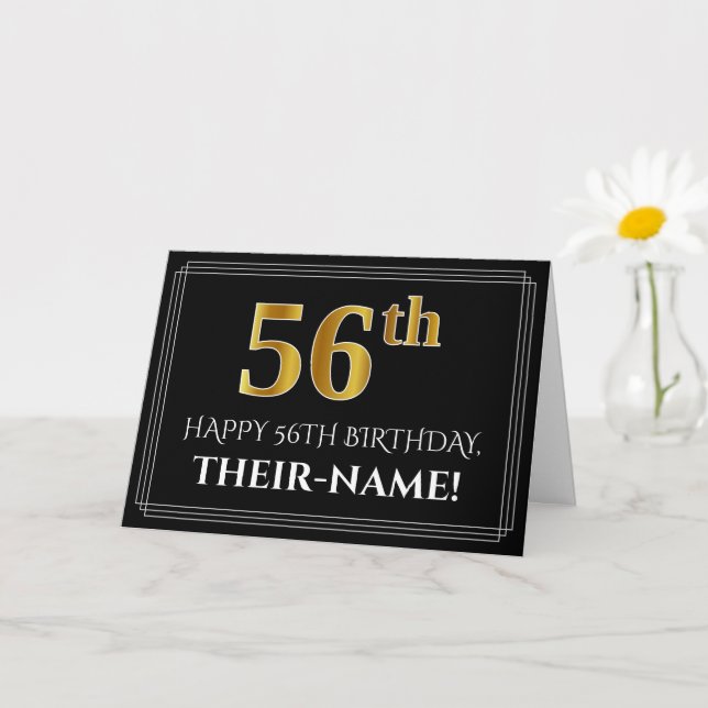 Tarjeta Elegante Faux Gold Look "56" Cumpleaños + Nombre (Planta pequeña)