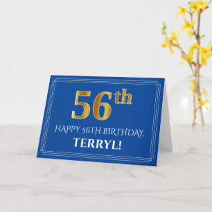 Tarjeta Elegante Faux Gold Look 56th Birthday, Nombre (Azu
