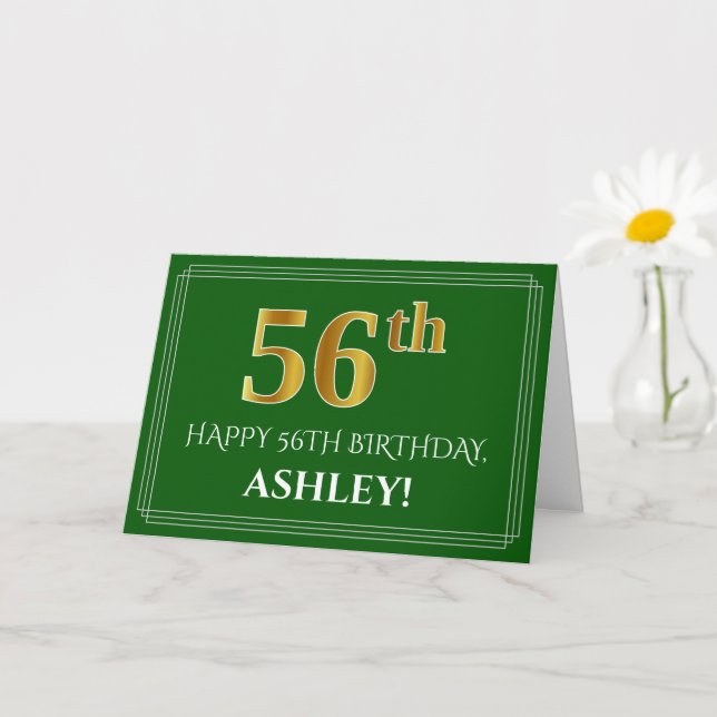 Tarjeta Elegante Faux Gold Look 56th Birthday, Nombre (Ver (Planta pequeña)