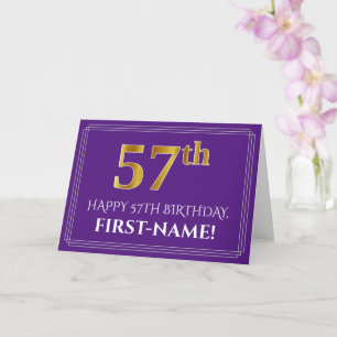 Tarjeta Elegante Faux Gold Look 57th Birthday, Nombre; Pur