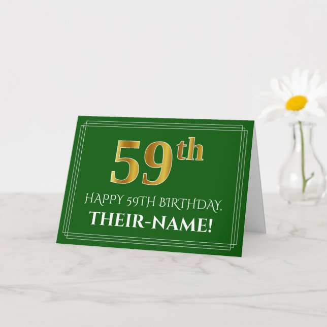 Tarjeta Elegante Faux Gold Look 59th Birthday, Nombre (Ver (Planta pequeña)
