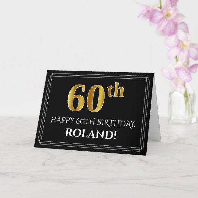 Tarjeta Elegante Faux Gold Look "60" Cumpleaños + Nombre (Orquídea)