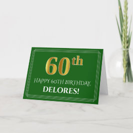 Tarjeta Elegante Faux Gold Look 60th Birthday, Nombre (Ver