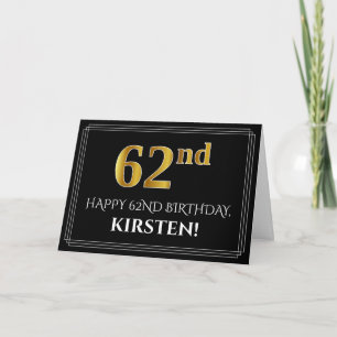 Tarjeta Elegante Faux Gold Look "62nd" Cumpleaños + Nombre