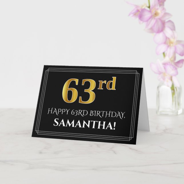Tarjeta Elegante Faux Gold Look "63" Cumpleaños + Nombre (Orquídea)