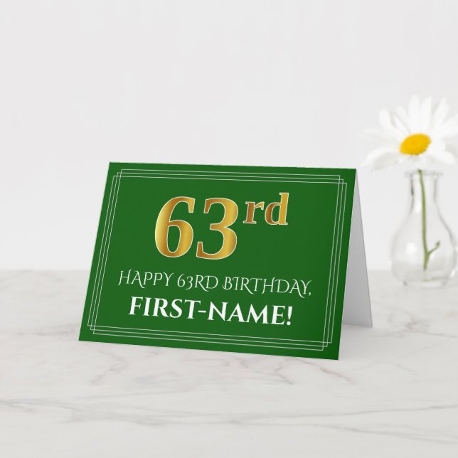 Tarjeta Elegante Faux Gold Look 63rd Birthday, Nombre (Ver (Planta pequeña)