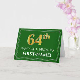 Tarjeta Elegante Faux Gold Look 64th Birthday, Nombre (Ver