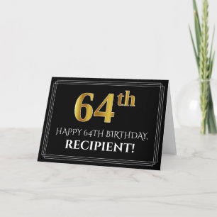 Tarjeta Elegante Faux Gold Look "64th" Cumpleaños + Nombre