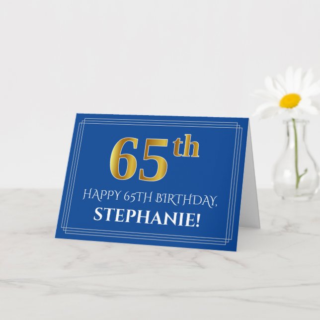 Tarjeta Elegante Faux Gold Look 65th Birthday, Nombre (Azu (Planta pequeña)