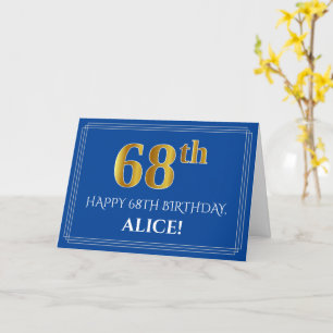 Tarjeta Elegante Faux Gold Look 68th Birthday, Nombre (Azu