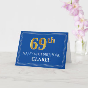 Tarjeta Elegante Faux Gold Look 69th Birthday, Nombre (Azu