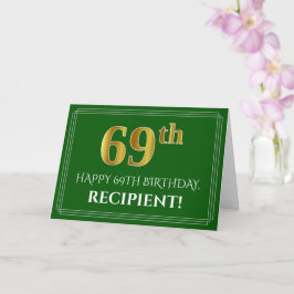 Tarjeta Elegante Faux Gold Look 69th Birthday, Nombre (Ver