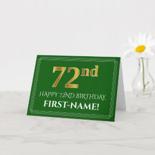 Tarjeta Elegante Faux Gold Look 72nd Birthday, Nombre (Ver
